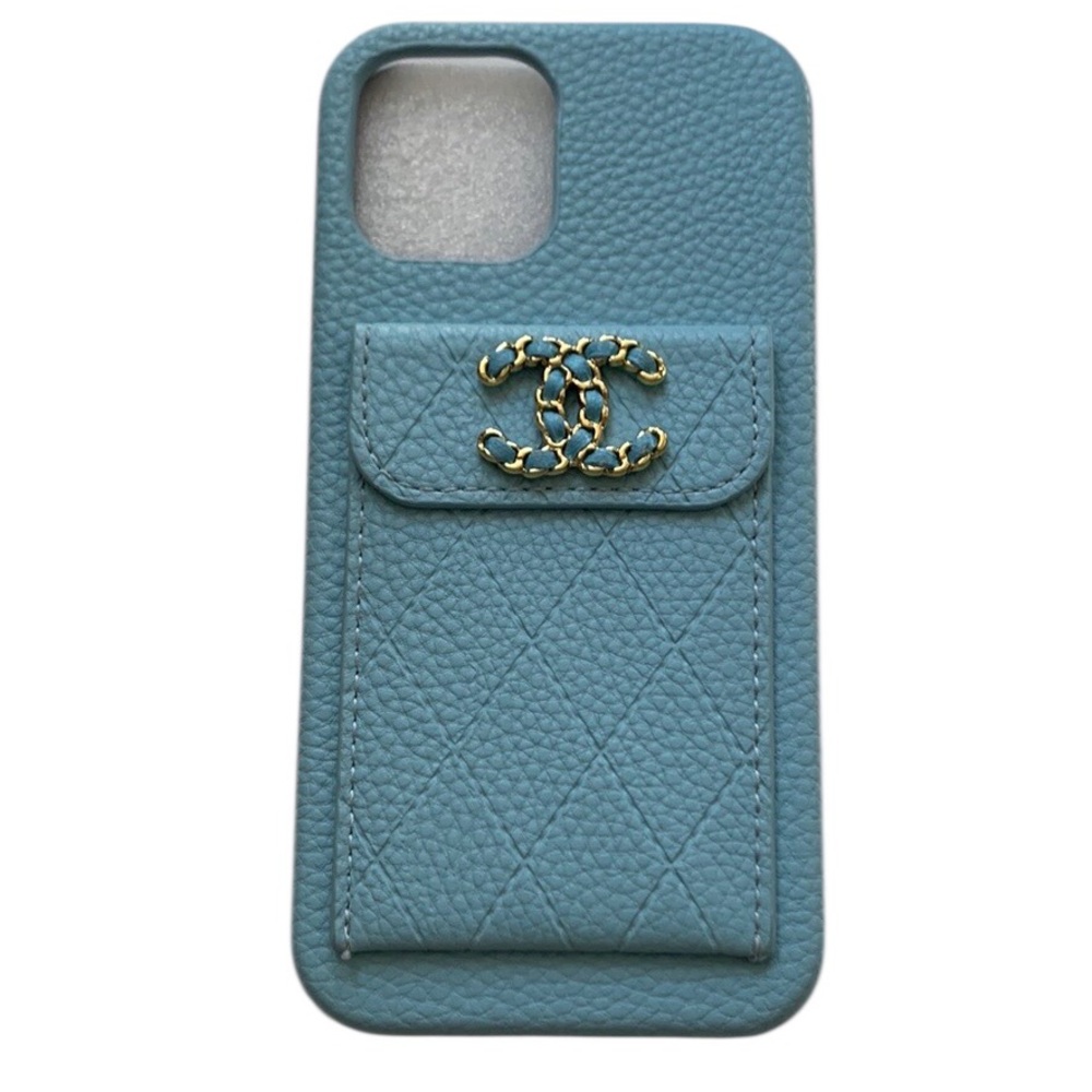 📱Chanel style Luxury Blue iPhone 12 Pro-Max Case with Gold CC Accent 📱